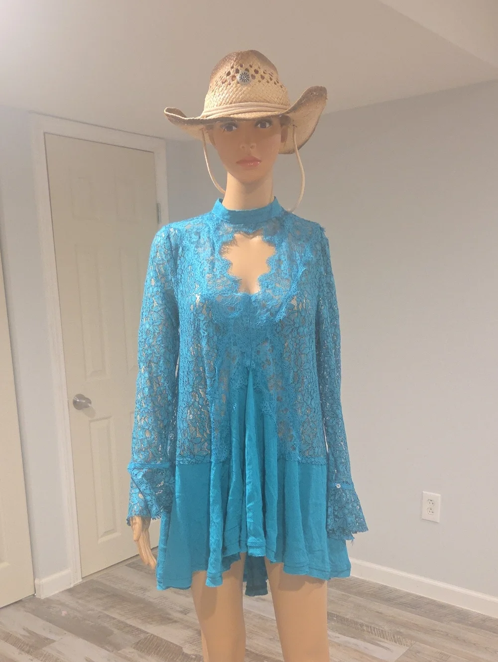 Free People Turquoise Lace Long-Sleeve  Tunic